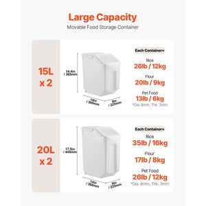 Grandi Contenitori per Alimenti da 3,5 Galloni/15Lx2 + 4,5 Galloni/20Lx2 per Riso, Cibo per Cani, Cibo per Animali Domestici - Product Image 2