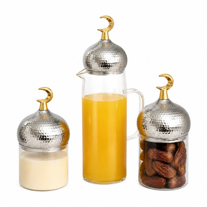 Atractivo tarro de cristal para almacenamiento, bandeja de metal plateado martillado y tapas de cúpula de luna creciente, vajilla y utensilios de mesa al por mayor estilo islámico - Product Image 6