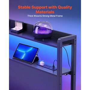 Cabecera de Cama King Size con Luces LED, 2 Estantes de Almacenamiento, 3 Tomas de Corriente y 3 Puertos USB, Estructura Resistente de Acero al Carbono - Product Image 4
