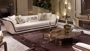 Juego de Sofás de Madera de Teca Sólida de Lujo Moderno, Contemporáneo, de 8 Plazas, con Acabado Brillante, Muebles Italianos para Sala de Estar, Mesa de Centro - Product Image 2