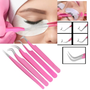 Ensemble de pinces à cils en acier inoxydable rose Diamond Grip, pointes incurvées de précision pour la greffe de cils et le modelage des sourcils - Product Image 6