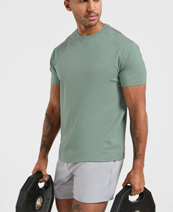 T-shirt léger à col rond, couleur unie, manches courtes, coupe classique, 100% coton, tee-shirt basique pour homme, vert clair, faible MOQ, 160 g - Product Image 3