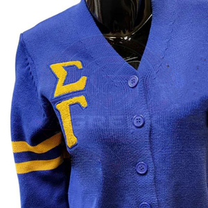Custom SGRHO |Sigma| Sorority <b>Cardigan</b> Royal Blue V Neck Acrylic Knitted Embroidery Chenille Greek Letters University Winter - Product Image 3