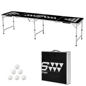 Table de beer pong portable de 8 pieds, pliable, avec poignées de transport, 6 balles, hauteur réglable, légère, mobilier de camping - Product Image 1