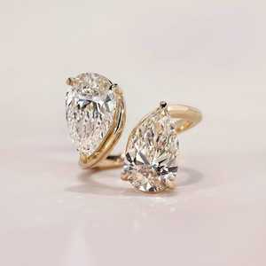 Unique 1.02 Carat Lab Grown Pear Cut <b>Diamond</b> Toi Et Moi <b>Ring</b> 14K Solid Gold Wedding Engagement Surprise Gift For Brides - Product Image 4