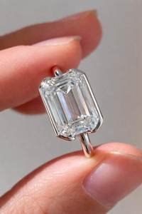 East West 2CT Emerald Cut Moissanite Solitaire <b>Ring</b> Original <b>925</b> <b>Silver</b> Fine Modern Style Gift For Anniversary Party Occasion - Product Image 1