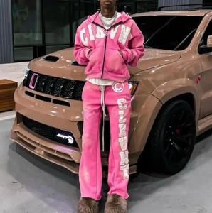 Ensemble de survêtement rose à capuche, sweat-shirt et pantalon de survêtement en molleton longs, imprimé lettres, streetwear unisexe adulte, tenue décontractée d'hiver - Product Image 2