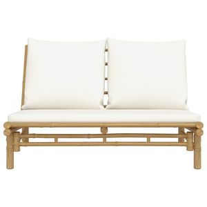 Banc de jardin en bambou blanc crème naturel avec coussins en polyester pour la décoration de patio - Product Image 3