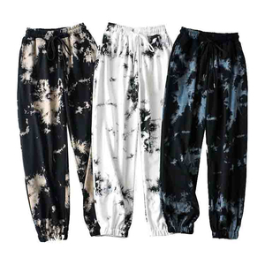Pantalon de jogging décontracté à taille élastique avec cordon de serrage, motif blanc et noir, pour l'été, en coton léger, pour hommes, OEM, style tie-dye - Product Image 3