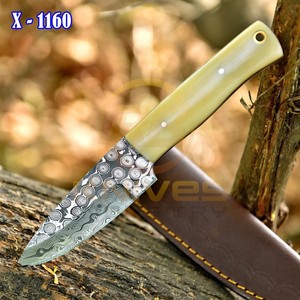 Cuchillo de Caza y Camping de Acero de Damasco con Hoja Fija, Punta Caída, Mango de Hueso, Borde Recto, Personalizable ODM, Garantía de 3 Años - Product Image 6