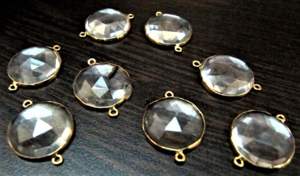 Juego de 2 Conectores de Cristal de Roca Natural en Forma de Moneda de 18 mm, Conector Briolette Genuino con Bisel de Doble Aro - Product Image 2