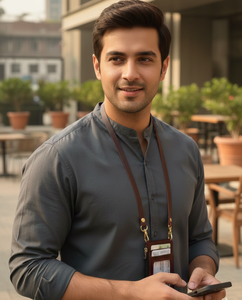 Porta Tarjetas de Identificación 2 en 1 de Cuero Genuino con Cordón Retráctil, Cartera para Tarjetas de Visita con Cierre - Product Image 2