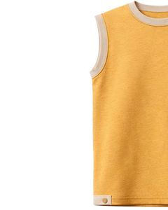 Ensemble décontracté d'été pour homme : débardeur jaune moutarde sans manches et short en coton avec cordon de serrage beige – Ensemble deux pièces - Product Image 3