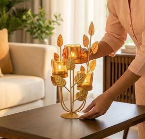 Candelabro de Metal Dorado con Diseño de Hojas de 16.5 cm, Decoración para el Hogar - Product Image 4