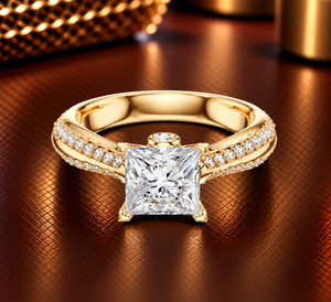 Bague de Mariage Solitaire Double Rangée Pavée en Or 14K 18K avec Diamant de Laboratoire Taille Princesse 2.70Ct DEF VVS Certifié IGI, Tige Euro - Product Image 1