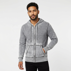 Men's Gray <b>Hooded</b> <b>Zip</b>-Up Sweatshirt Regular Fit Casual French Terry Cotton Hoodie with Pockets Autumn Wear - Product Image 6