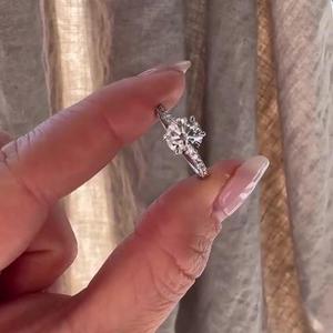 Bagues de fiançailles en diamant, or massif 14K 18K, solitaire rond de laboratoire, serti à griffes, pavé, pour demande en mariage, mariage, bijoux fins classiques - Product Image 1
