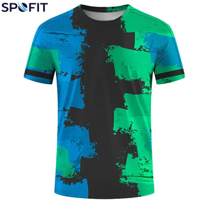 Camiseta Deportiva de Manga Corta para Hombre, Estampado por Sublimación, Secado Rápido, Cuello Redondo, Corte Regular, Azul, Verde, Negro, Patrón Tejido, Poliéster - Product Image 1