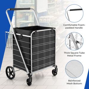Carrello Pieghevole Impermeabile con Ruote e Cestino, Pratico Trolley Mobile per lo Shopping - Product Image 5