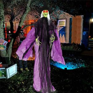 Decoración de Bruja de Halloween de 2.2 m con Movimientos de Brazos Activados por Sonido, Sonidos Terroríficos y Ojos Brillantes para Uso en Interiores/Exteriores - Product Image 2