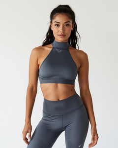 Conjunto deportivo de leggings y sujetador deportivo de cuello alto sin costuras para mujer, conjunto de gimnasio con cuello halter. - Product Image 4