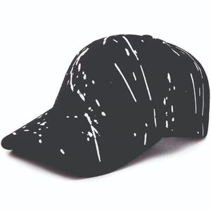 Unisex Black Baseball <b>Cap</b> With White Hand-Painted Splatter Pattern 6-Panel Fitted Hat For Casual Wear Spring <b>Summer</b> Style - Product Image 1