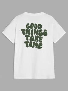 Les bonnes choses prennent du temps T-shirt décontracté pour homme en coton noir à col rond et manches courtes, coupe classique, avec motif imprimé et logo au dos - Product Image 2