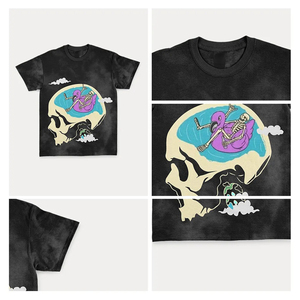 เสื้อยืดคอกลมแขนสั้นสีเทาสำหรับผู้ชายพิมพ์ลายกะโหลกสไตล์ลำลอง - Product Image 5