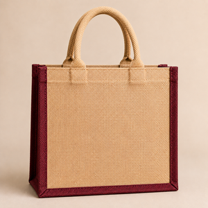 Sac fourre-tout en jute bicolore personnalisé de qualité supérieure, écologique, réutilisable, pour les courses et les cadeaux, avec poignée en coton, 30x30x15cm - Product Image 4