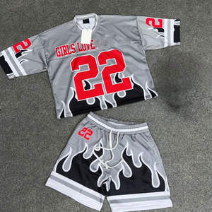 Ensemble 2 pièces personnalisé pour homme, été, respirant, en tissu polyester/coton, t-shirt en maille et short, style streetwear ample, football - Product Image 4