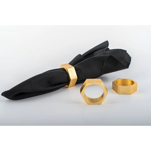 Anillos de Servilleta Metálicos Hexagonales Dorados de Lujo, Anillos de Servilleta de Aleación Plateada con Logotipo Personalizado al por Mayor, Accesorios para Mesa de Hotel y Fiestas - Product Image 1