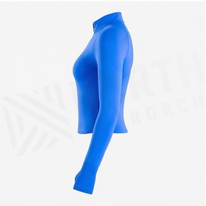 Blue Quarter-Zip Long Sleeve Crop <b>Top</b> <b>Sweat</b>-Wicking Seamless Yoga Wear Women's Sportswear - Product Image 3