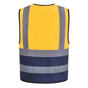 Gilet de sécurité réfléchissant haute visibilité personnalisé pour homme, jaune et bleu rayé, respirant, vêtement de travail avec poches, style décontracté - Product Image 6