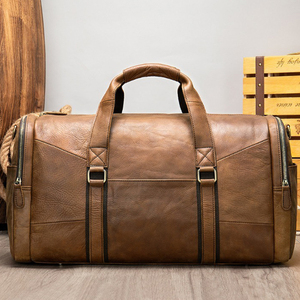 Best Seller Custom Logo Vintage Brown <b>Leather</b> Travel Duffel Bag Multi Pockets Side Zipper Weekend Overnight Luggage <b>Holdall</b> Bags - Product Image 1