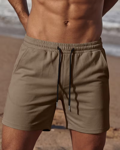 Men's Solid Color Polyester/Cotton Shorts with <b>Elastic</b> Waist <b>Lace</b> Pockets Casual Breathable Mid Rise Design Custom Brand - Product Image 2