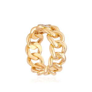 Anillo de banda completa estilo cubano de oro amarillo de 14k con diamantes naturales pavé, joyería fina al por mayor - Product Image 3