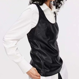 Nuevo Diseño, Estilo Urbano, Chaleco de Cuero Genuino y Lona para Mujer, Impermeable, Cortavientos, Transpirable, Cierre Triple, Largo Estándar - Product Image 2