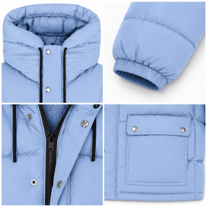 Blouson matelassé à capuche avec patch en caoutchouc personnalisé, coque en polyester durable, isolation thermique, panneaux matelassés, style streetwear urbain pour l'hiver - Product Image 4