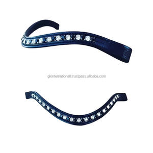 Bande de front de cheval en cuir véritable durable en forme de vague incrustée de cristaux noirs et blancs bande de front de bride de chaîne de Bling - Product Image 2