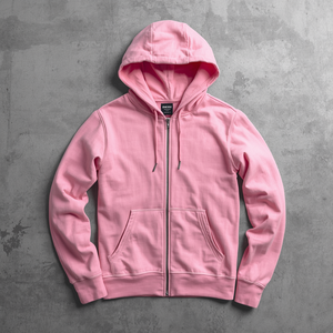 Sudadera con capucha rosa con cremallera, estilo vintage, de algodón lavado, con forro polar y cremallera completa, con personalización OEM ODM - Product Image 3