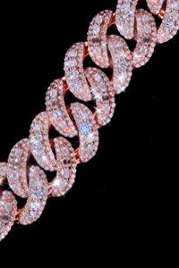 Collar de cadena cubana con moissanita redonda y baguette en tono oro rosa de 14k sobre plata 925, estilo Hip Hop Miami, a bajo precio. - Product Image 3