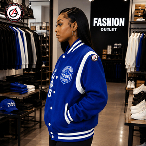 เสื้อแจ็คเก็ตเลตเตอร์แมนปักลาย Zeta Phi Beta Sorority สำหรับผู้หญิง ระบายอากาศได้ดี ไซส์พลัส |   แขนเสื้อหนังปักลาย ZPB Soror - Product Image 3