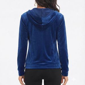 Sweat-shirt à capuche en velours bleu, coupe classique, unisexe, décontracté, pour l'automne - Product Image 6