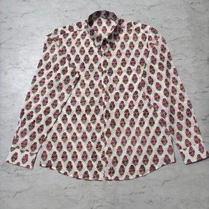 Classic <b>Long</b>-Sleeve Collarless Casual Shirt Featuring Floral Digital Printed Pattern 100% Cotton Summer Shirts - Product Image 1