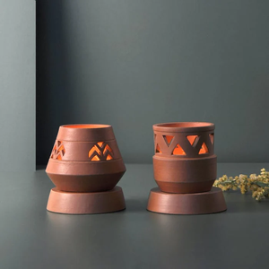 Juego de 2 (SAMARA - VIPASSANA) - Lámpara de terracota artesanal para velas de té, ideal para tu mesa de estudio, mesa de comedor o mesa auxiliar. - Product Image 2