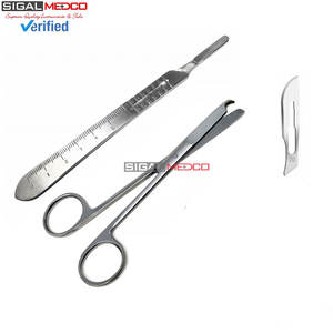 Ciseaux chirurgicaux manuels professionnels pour sutures, manche de scalpel de 4,5 pouces # 4 lames chirurgicales stériles en acier inoxydable - Product Image 2