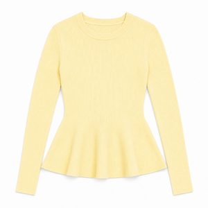 Pull côtelé à col rond en 100 % coton pour femme, manches longues, couleur unie, style décontracté, automne-hiver, OEM ODM Front - Product Image 2