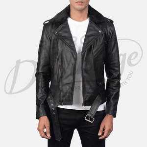 Chaqueta de Motociclista de Cuero Negro Premium para Hombre con Cuello de Piel Sintética, Chaqueta de Moto Ajustada con Cinturón, Prenda Exterior Elegante para Invierno - Product Image 5