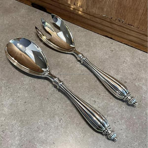 Mirror Polish Salad <b>Spoon</b> And Fork Set With White Marble Handles High Quality Stainless Salad Server Sets - Product Image 3