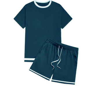 Ensemble de 2 pièces pour hommes, t-shirts à manches courtes en coton délavé, shorts, vêtements de sport décontractés pour hommes - Product Image 5